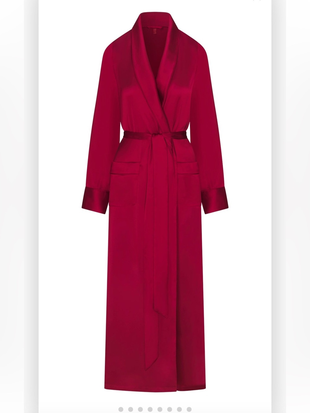 SKIMS Woven Shine Long Robe in Deep Red with Tie Belt - Picture 3 of 5